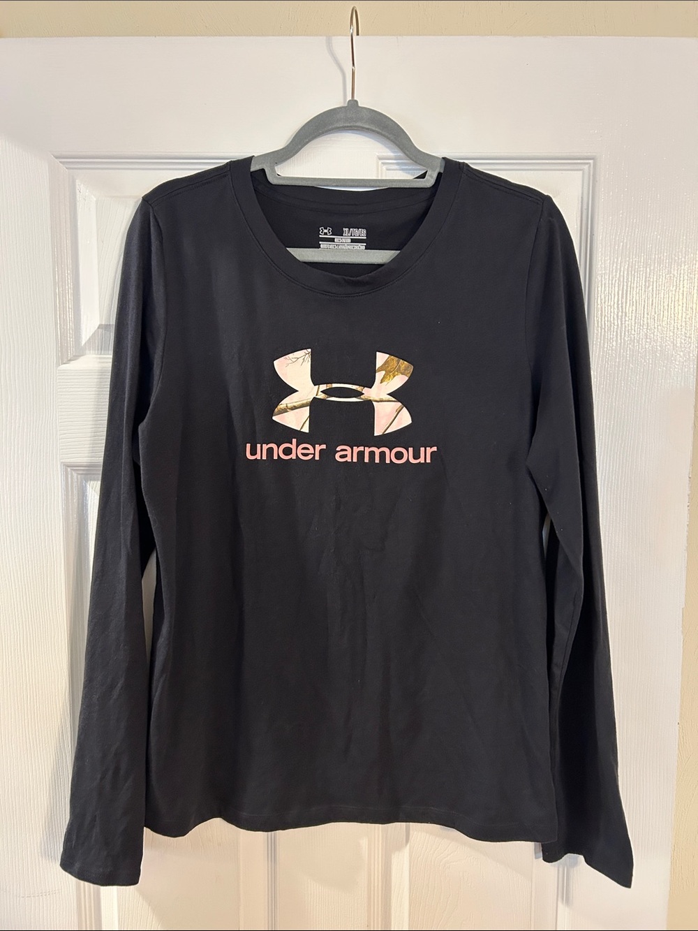 Under Armour Black Long-Sleeve Tee with Pink Camo Logo